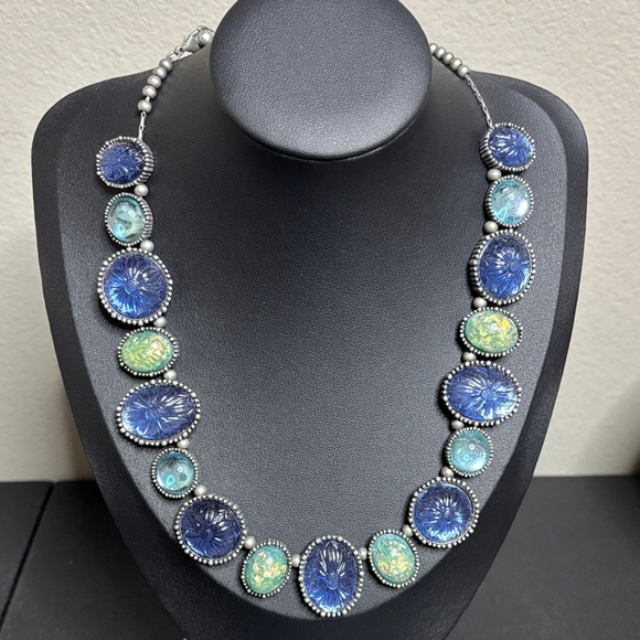 Vintage Avon Nina Ricci Blue Lucite and Faux Opal Necklace Slider - Picture 1 of 10